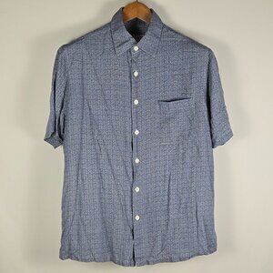 Y2K Vintage‎ Silk Blue Textured Shirt Mens M Short Sleeve Button Up Retro Resort